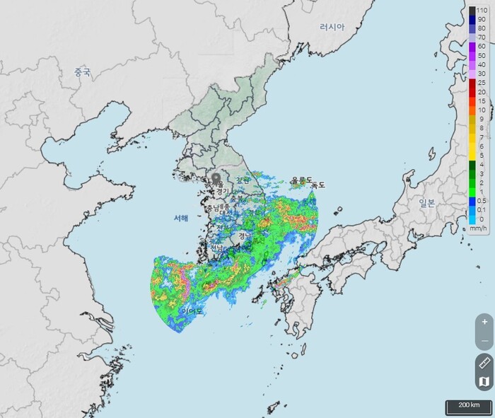 30일 오전 9시 현재 비구름 현황. 기상청 제공