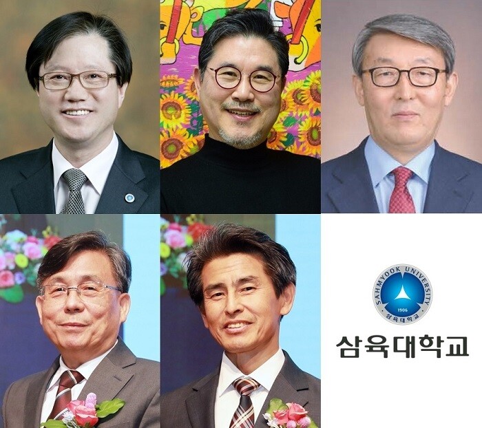 &nbsp; &nbsp; &nbsp; &nbsp; &nbsp; &nbsp; &nbsp; &nbsp; &nbsp; &nbsp; &nbsp; &nbsp; &nbsp; &nbsp; &nbsp; 사진 윗줄 왼쪽부터 김상래 신학과 교수, 김성운 아트앤디자인학과 교수, 임동술 약학과 교수, 아랫줄 왼쪽부터 조치웅 환경디자인원예학과 교수, 최선순 인공지능융합학부 교수. 삼육대 제공