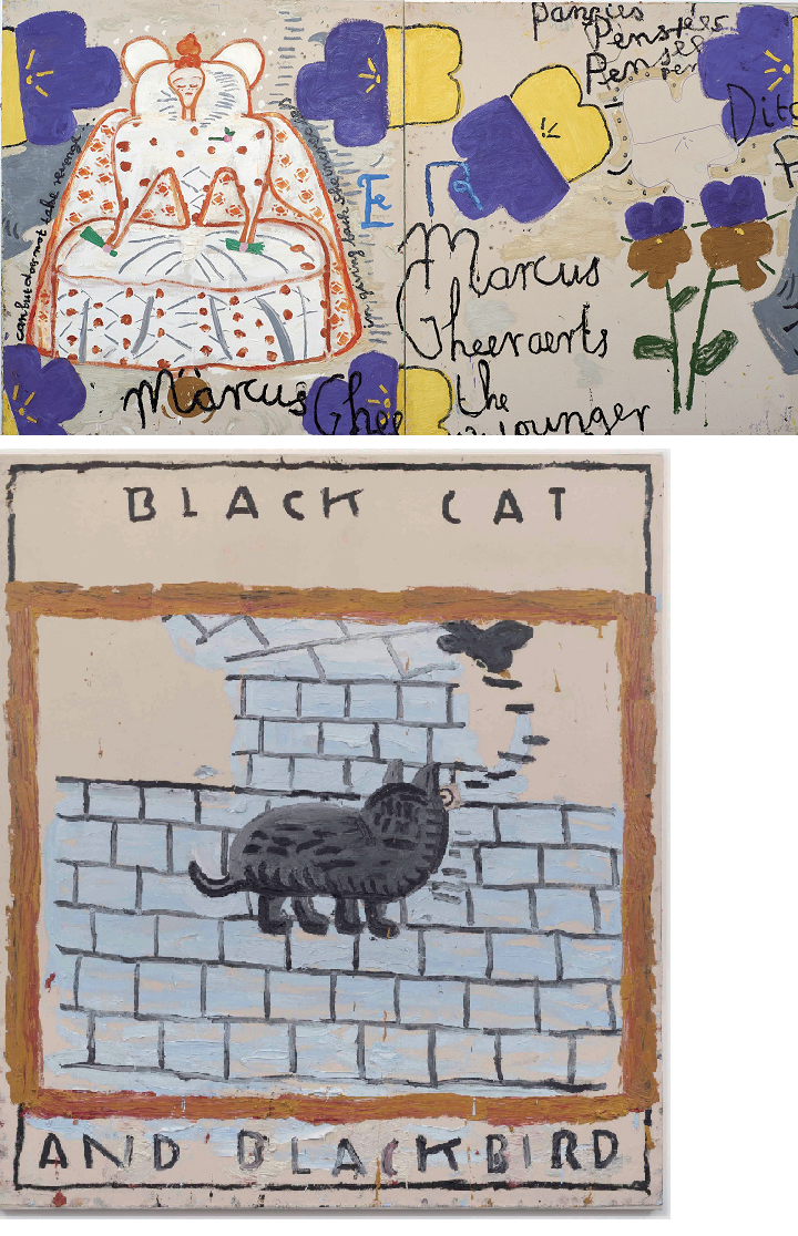 (위) Queen of Pansies (Dots), 2016, Oil on Canvas 183 x 331 cm, Photo: Soon-Hak Kwon&nbsp;<br>(아래) Black Cat and Black Bird, 2020, Oil on Canvas 183 x 160.5cm, Photo: Jo Moon Price(문현주)