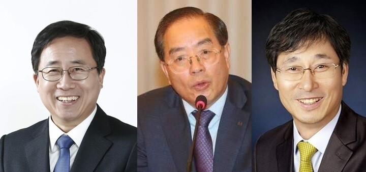 부산시교육감 출마 예정자들. 왼쪽부터 김석준 교육감, 하윤수 한국교총 회장, 박한일 전 한국해양대 총장