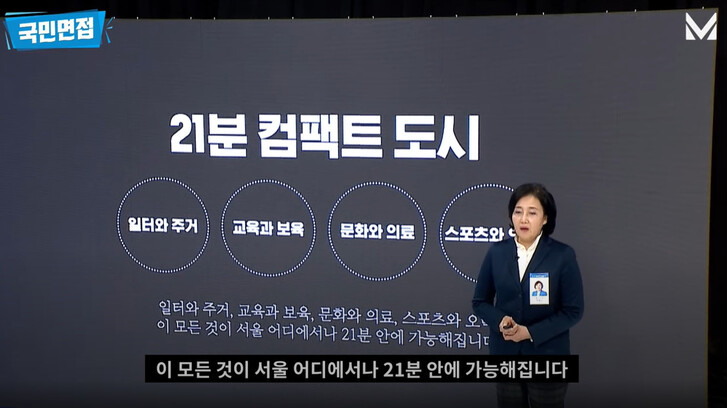 박영선 후보가 지난 1일 더불어민주당 공식 유튜브 채널 ‘델리민주’를 통해 진행된 4·7 재보궐선거 ‘국민면접’에서 자신의 대표 공약을 설명하고 있다. 화면 갈무리