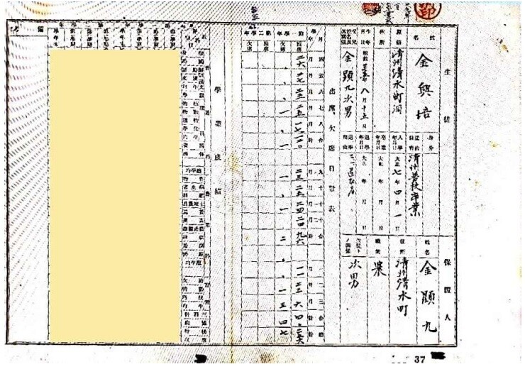 독립유공자 김흥배 선생의 청주농업학교 학적부. 학적부 아래 ‘김현구 차남’이란 기록이 눈에 띈다. 당시 청주농업고 만세 거사 관련 학생들의 재판 기록에 ‘김현구의 방’이 나오는데 이곳에서 학생 만세 거사 모의가 이뤄졌다. 3·1독립만세 10주년 기념행사위원회 제공