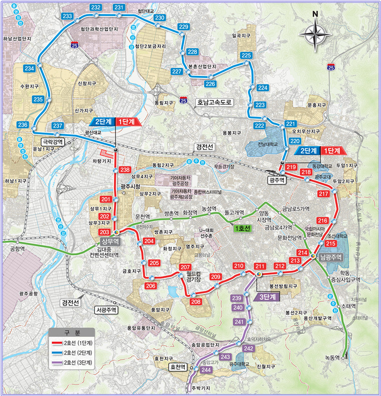 광주도시철도 2호선 노선도.광주시 제공