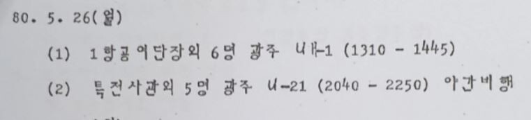 5·18 당시 송진원 육군 1항공여단장이 광주에 투입됐다고 나온 &lt;육군항공병과사&gt; 기록