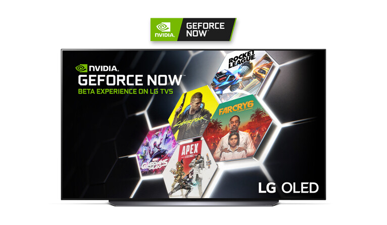 엘지(LG) 올레드 티브이(TV)에서 엔비디아의 게임 스트리밍 플랫폼 지포스나우(GeForce NOW) 앱을 구동하는 모습. 엘지전자 제공