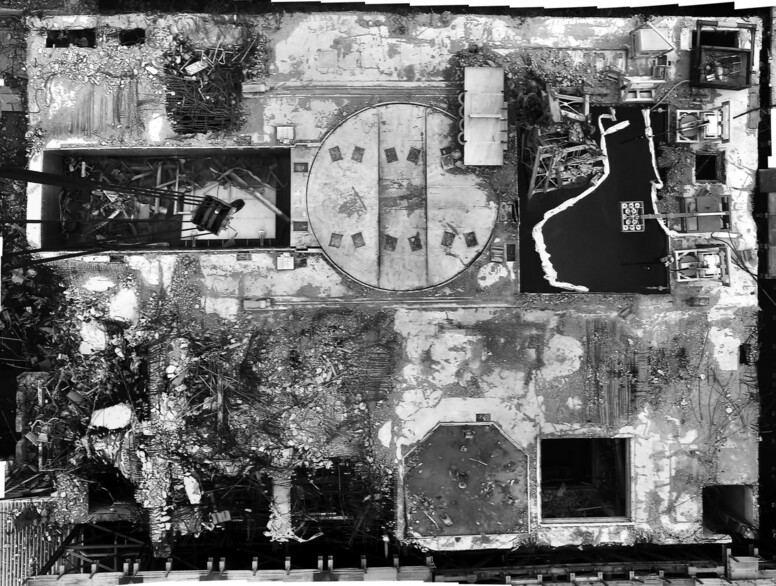 2014년 1월31일 후쿠시마 원전 3호기 원자로 건물의 잔해 철거 작업이 끝난 뒤 촬영한 부감 사진. 중앙 원형이 격납용기, 오른쪽이 사용후핵연료 수조다. 푸른숲 제공
