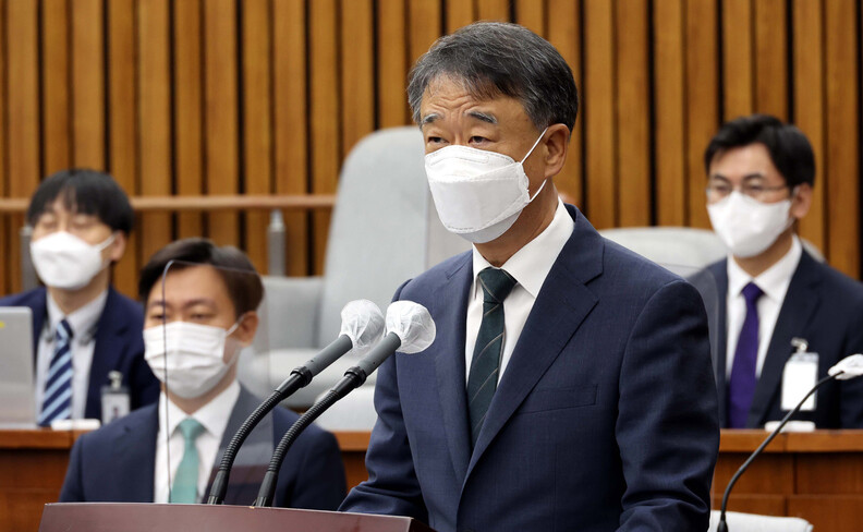 29일 국회에서 열린 오석준 대법관 후보자 인사청문회에서 오 후보자가 인사말을 하고 있다. 공동취재사진