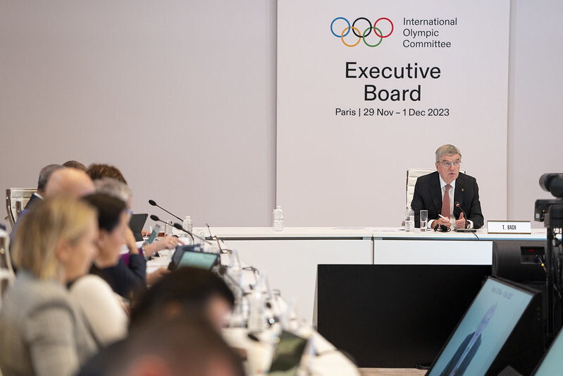 토마스 바흐 국제올림픽위원회 위원장이 30일(한국시각) 프랑스 파리에서 열린 국제올림픽위원회 집행위원회 회의에서 발언하고 있다. IOC 제공.