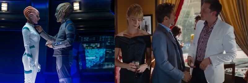 영화 ‘스타트렉 비욘드’에 깜짝출연한 제프 베이조스(왼쪽)와 영화 ‘아이언맨2’에서의 일론 머스크(오른쪽).