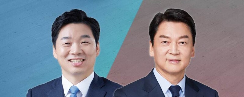 경기 성남 분당갑에 출마한 김병관 민주당 후보(왼쪽)와 안철수 국민의힘 후보. 한겨레 스프레드팀