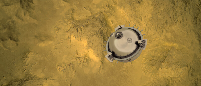 다빈치플러스 탐사선이 금성 표면을 향해 내려가고 있는 모습(상상도). 나사 제공