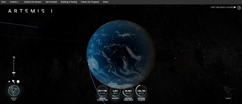 나사는 아르테미스 1호 우주선의 비행 상황을 실시간으로 확인할 수 있는 웹사이트를 개설했다.