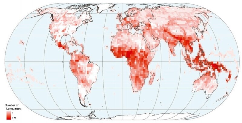 언어 다양성이 풍부한 지역. PNAS 제공