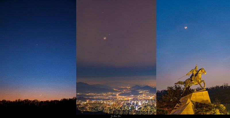 2월21~23일 일몰 직후의 서울 서쪽 하늘. 금성과 목성이 점차 가까워지고 있다. 어스스카이 커뮤니티에 올라온 김지훈씨 사진이다. earthsky.org