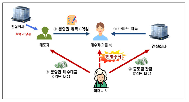 아파트 분양권 통한 증여세 탈루 의심 사례. 국세청 제공.