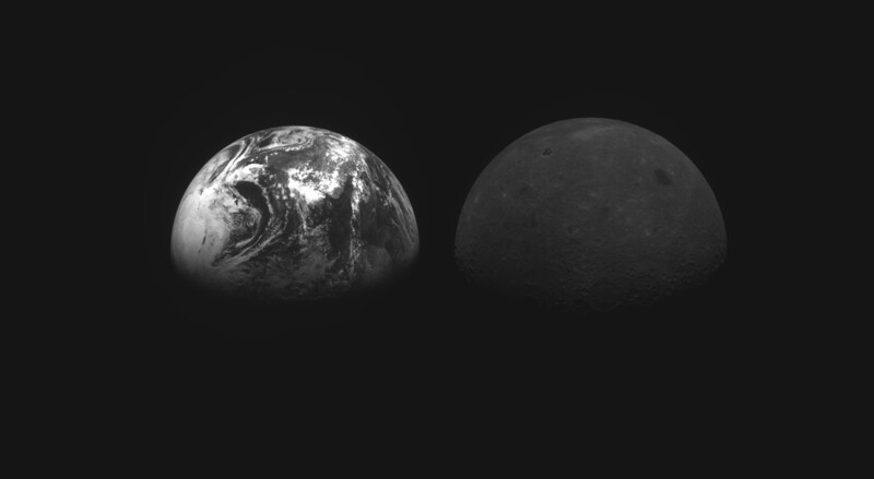 한국의 달 궤도선 다누리에서 촬영한 지구(왼쪽)과 달(오른쪽)의 모습. 한국항공우주연구원 제공