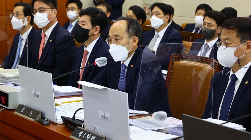 추경호 부총리가 21일 국회에서 열린 기획재정위원회 종합감사에서 의원 질의에 답변하고 있다. 연합뉴스