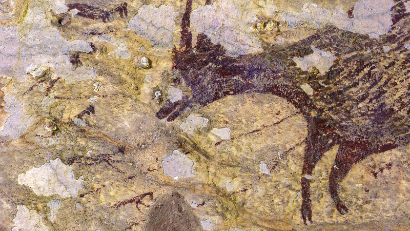역대 가장 오랜 그림인 4만4천년 전 인도네시아 동굴 안의 사냥 그림. 사이언스