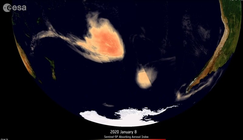 산불 연기구름은 1월8일엔 남미 대륙에까지 도달했다.