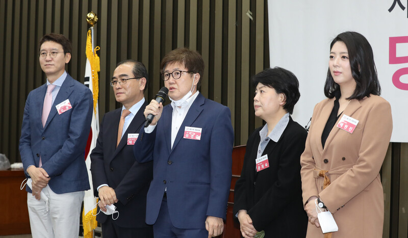 유경준 미래통합당 당선자가 지난달 28일 서울 여의도 국회에서 열린 당선자 총회에서 발언하고 있다. 연합뉴스