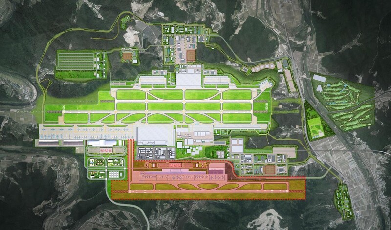 대구경북통합신공항 조감도. 붉은색 부분은 달라질 수 있다. 대구시 제공