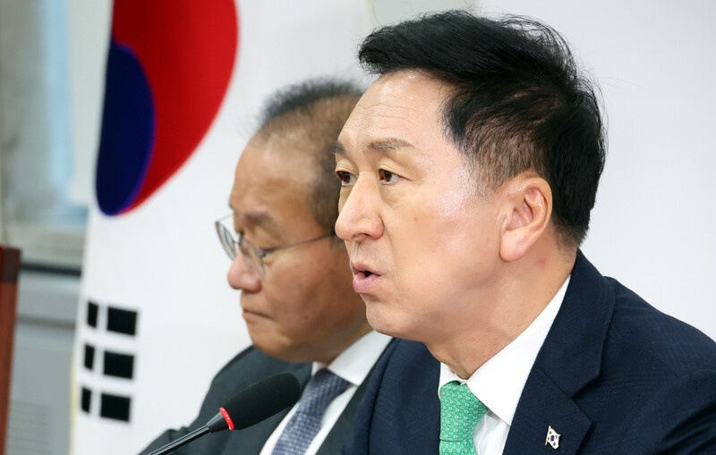 김기현 국민의힘 대표가 20일 오후 국회에서 열린 최고위원회의에서 머리발언을 하고 있다. 김경호 선임기자 jijae@hani.co.kr