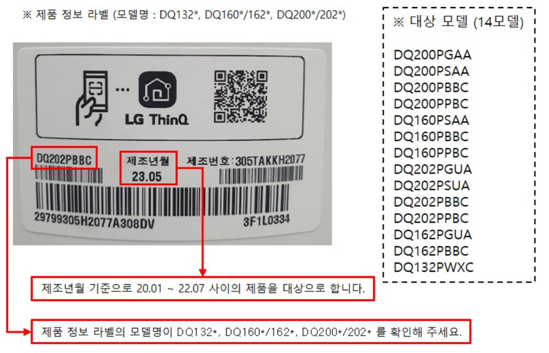 엘지전자가 잦은 파손으로 소비자 원성을 샀던 ‘휘센 제습기 물통’에 대해 무상 교체를 실시한다는 안내문을 공식 누리집에 올렸다. 엘지전자 누리집 갈무리