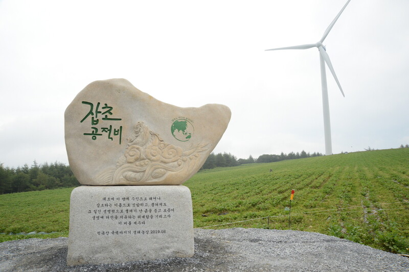 강원도 평창군 청옥산에 있는 잡초 공적비. 한국유기농업협회 제공