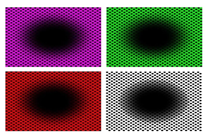 착시 효과는 배경색에 따라 달랐다. 검은색 구멍이 자홍색(마젠타) 바탕 위에 있을 때 가장 강력했다.