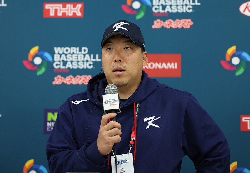 2023 세계야구클래식(WBC) 대표팀 김현수가 3월8일 오전 일본 도쿄돔에서 열린 기자회견에서 호주전에 임하는 각오를 말하고 있다. 도쿄/연합뉴스