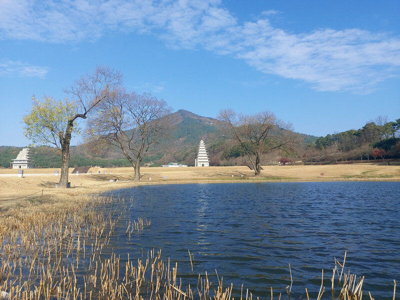 미륵사지 동쪽 연못지에서 바라본 풍경. 김선식 기자