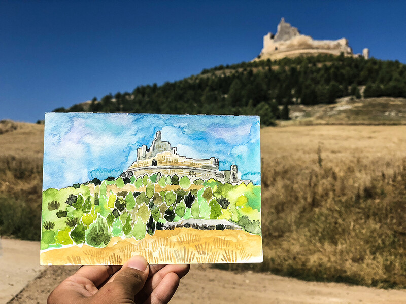 김강은 작가가 산티아고 순례길에서 그린 낡은 성 그림. 사진 김강은 제공