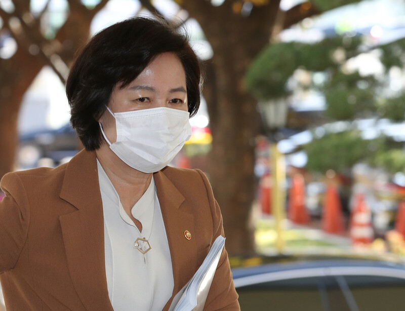 추미애 법무부 장관이 국무회의에 참석하기 위해 정부서울청사로 들어서고 있다. 연합뉴스 추미애 법무부 장관이 국무회의에 참석하기 위해 정부서울청사로 들어서고 있다. 연합뉴스
