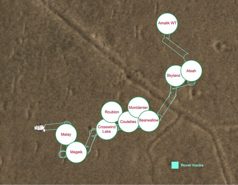 화성 노천 저장소에 놓인 10개의 시료 용기 위치. 미국항공우주국 제공