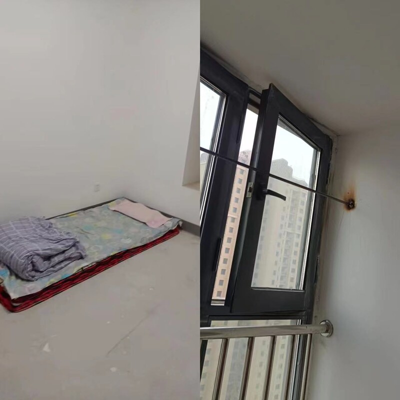 중국 정저우 폭스콘 공장 노동자를 격리한 기숙사에 외부로 뛰어내리는 것을 막기 위한 금속봉이 용접돼 있다. 출처:중국노동감시(CLW)