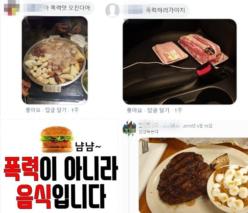 방해시위 영상에는 ‘고기’ 사진과 함께 유치하지만 동물에 대한 사회의 인식을 드러내는 조롱들이 악플로 줄줄이 달렸다.