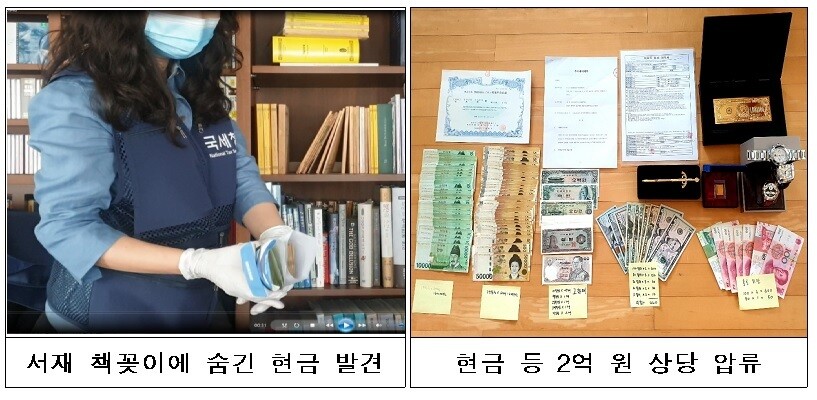 체납자 집에서 발견한 현금, 귀중품 등. 국세청 제공