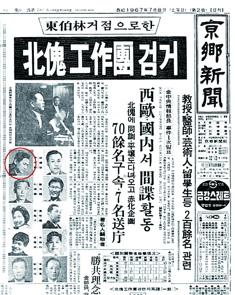 중앙정보부에서 첫 발표(67년 7월8일)를 한 동백림 사건을 보도한 당시 신문 지면.