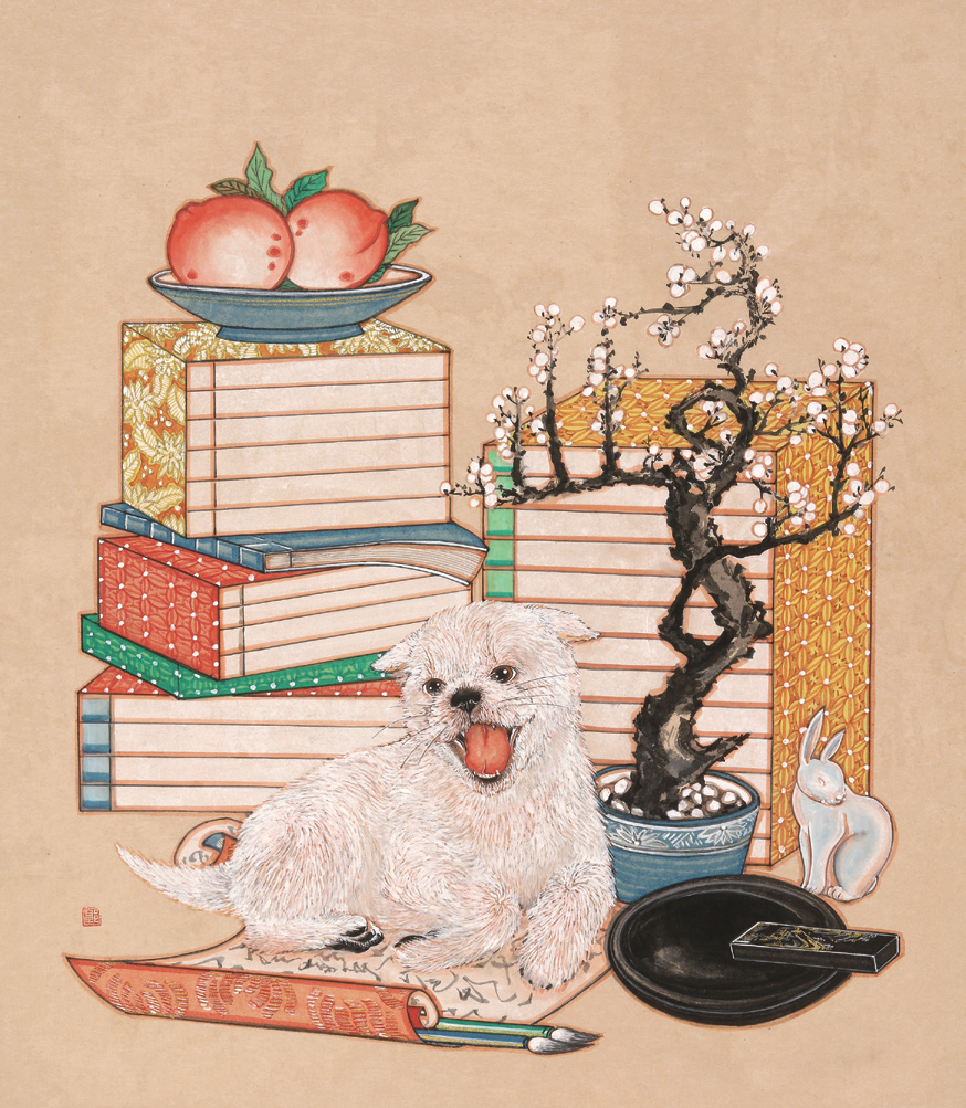 讀書尙友 (독서상우), 63X55cm, 장지에 채색, 2018. 사진 곽수연 제공