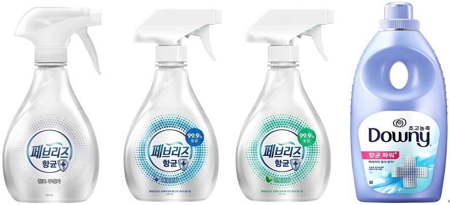 &nbsp; &nbsp; 왼쪽부터 페브리즈 '항균 플러스' 3종과 다우니 최초 99.9% 항균 섬유유연제 ‘다우니 항균 파워’. 한국P&amp;G 제공