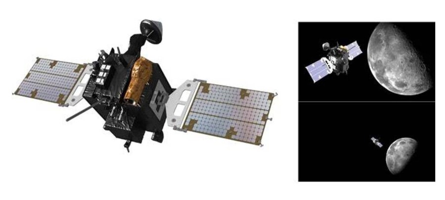 달궤도 탐사선 ‘다누리’(왼쪽)와 ‘다누리’가 달 궤도를 도는 상상도. 한국항공우주연구원 제공