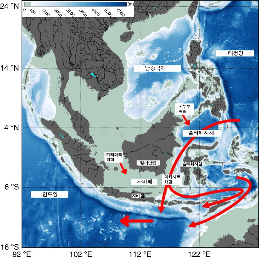 동남아시아 지역을 관통하는 인도네시아 통류는 겨울철 몬순 기간에 내리는 강수량에 의해 속도가 느려진다는 것을 미국 항공우주국 연구팀이 발견했다. ‘네이처 커뮤니케이션’ 제공