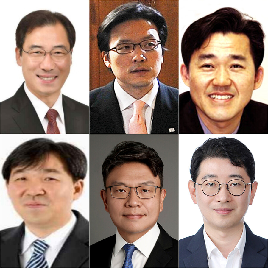 윤석열 대통령 당선자 대변인실은 5일 서면 브리핑을 통해 대통령 비서실 비서관급 1차 인선을 발표했다. 왼쪽 위부터 시계방향으로 윤재순 총무비서관 내정자, 김일범 의전비서관 내정자, 임상준 국정과제비서관, 주진우 법률비서관 내정자, 이시원 공직기강비서관 내정자, 한오섭 국정상황실장 내정자. 연합뉴스