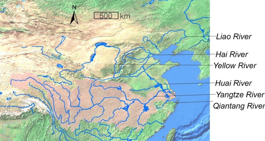 중국주걱철갑상어의 역사적 서식하천. 황하 등 서해로 흐르는 대부분의 강에 살았다. 후이 장 외 (2020) ‘통합 환경 과학 저널’ 제공. ※ 이미지를 누르면 크게 볼 수 있습니다.