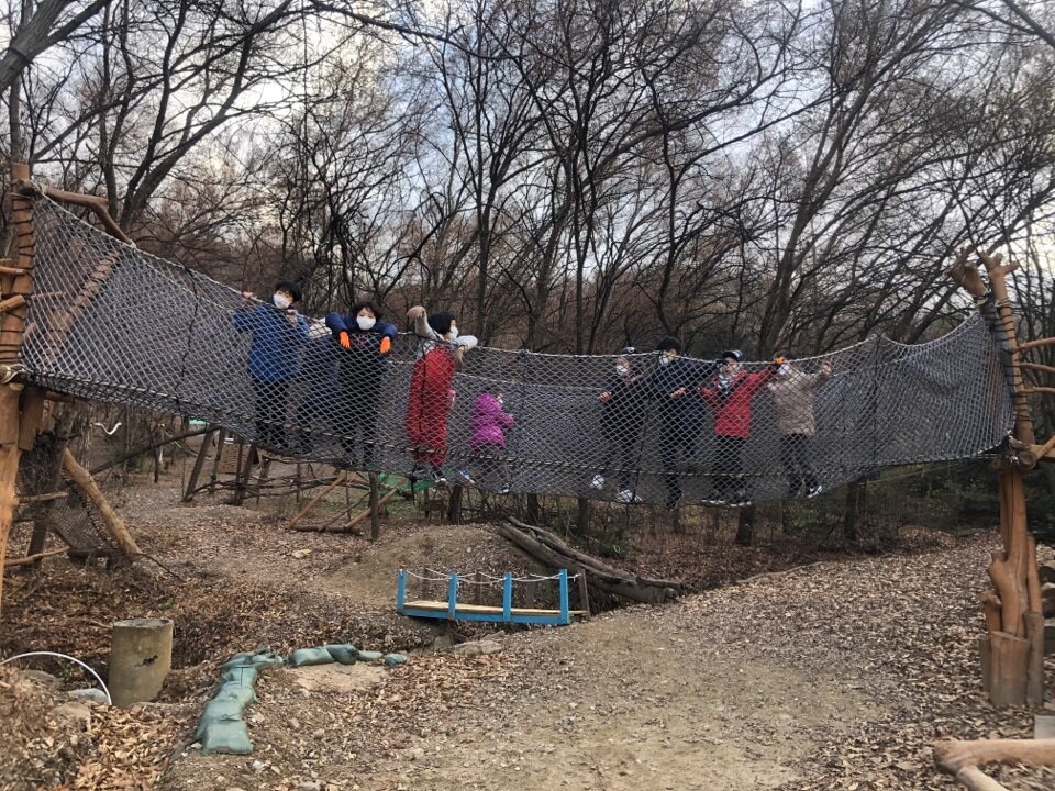 아이들이 숲속에서 뛰어놀면서 몸 감각을 익히도록 배려한 경기도 양주시 장흥의 리틀빅아이 자유숲놀이터. 자유숲놀이터 제공