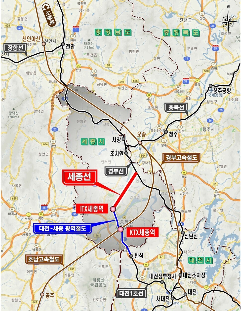 고속철도 세종역 위치 지도. 세종시 제공