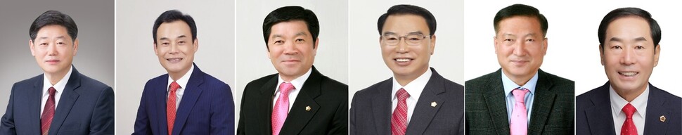 20일 현재 경남 창녕군수 보궐선거에 예비후보로 등록한 6명 모두 국민의힘 소속이다. 왼쪽부터 박상제, 하종근, 권유관, 김춘석, 이상주, 성낙인 예비후보. 중앙선거관리위원회 누리집 갈무리