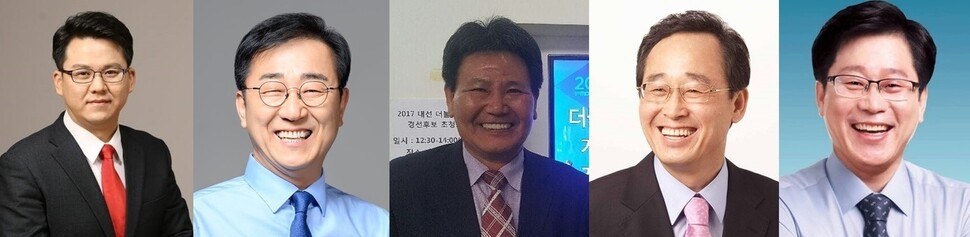 전북지사 출마 예정자인 김용호 변호사, 김윤덕 의원, 김재선 정읍 노사모 대표, 송하진 전북지사, 안호영 의원. 페이스북 갈무리.