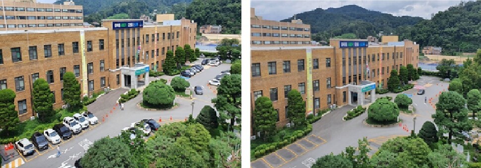 충북도가 ‘차 없는 청사’ 실험을 시작했다. 지난 7일 충북도청 본관 앞에 차들이 주차돼 있지만 8일 오전엔 차가 한 대도 보이지 않는다. 충북도는 오는 12일까지 주차 공간을 폐쇄하고 차 없는 청사를 시범 운영한다. 오윤주 기자