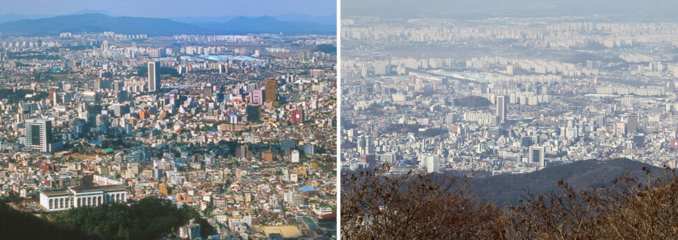 무등산에서 바라본 광주 시가지의 2005년(왼쪽)과 2016년 모습. 광주광역시 제공